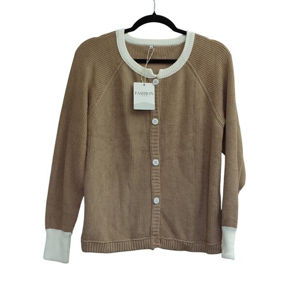 NWT Fashion Womens Ribbed Cardigan Sweater Viscose Button Front Brown Size S - Picture 1 of 6